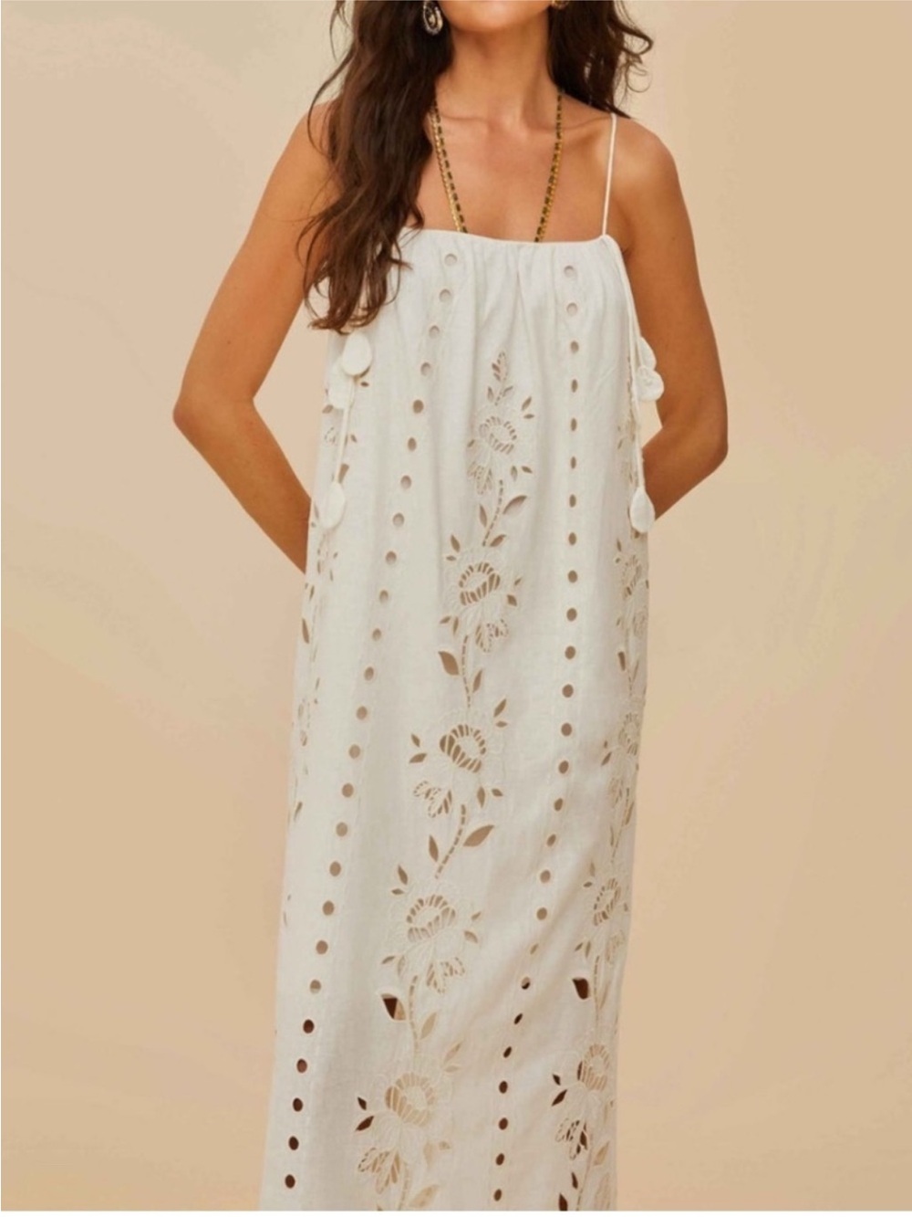 FARM RIO Embroidered Richelieu White Maxi Dress - Picture 3 of 13